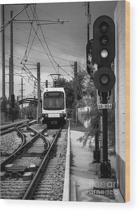 Electric Commuter Train Wood Print featuring the photograph Electric Commuter Train in BW by Imagery by Charly