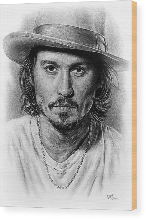 Johnny Depp Wood Print featuring the drawing Johnny Depp #5 by Andrew Read