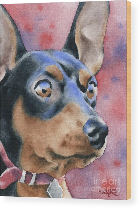 Min Pin Wood Print featuring the painting Miniature Pinscher #2 by David Rogers