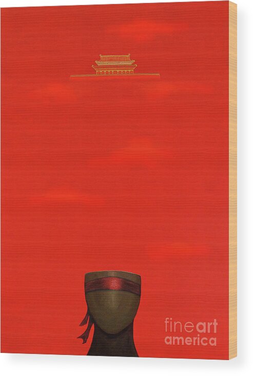 Tiananmen Square Art Wood Print featuring the painting Red Impression #4 by Fei A