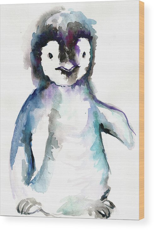 The Wood Print featuring the painting The Happy Penguin Watercolor #1 by Tiberiu Soos