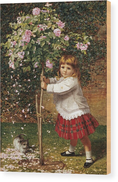 The Rose Tree By James Hayllar Wood Print featuring the painting The Rose Tree #1 by James Hayllar