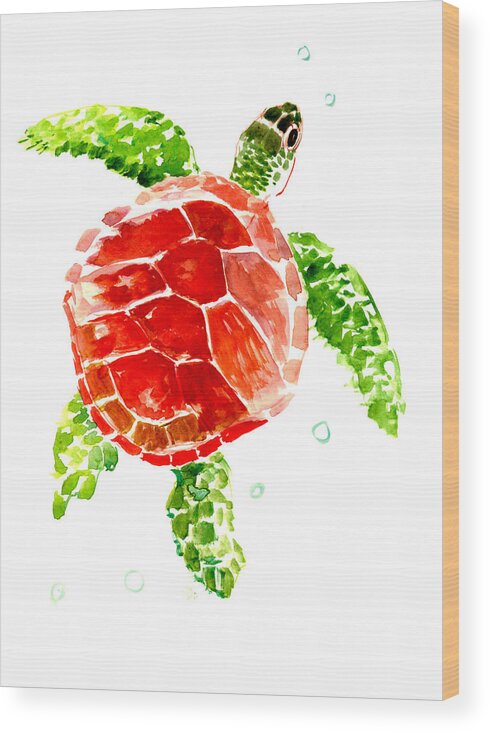 Sea Turtle Wood Print featuring the painting Sea Turtle #11 by Suren Nersisyan
