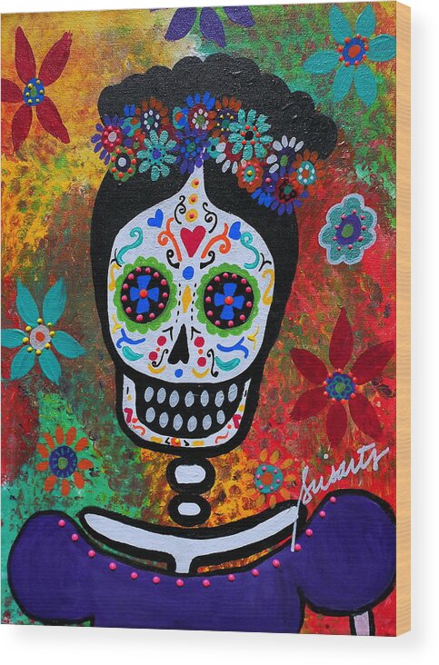 Frida Wood Print featuring the painting Frida Kahlo #12 by Pristine Cartera Turkus