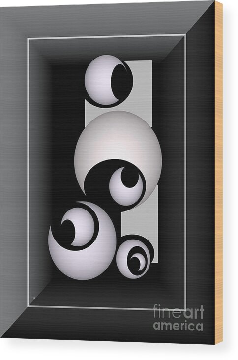 Abstract. Black And White Wood Print featuring the digital art 1287-4 2016 by John Krakora