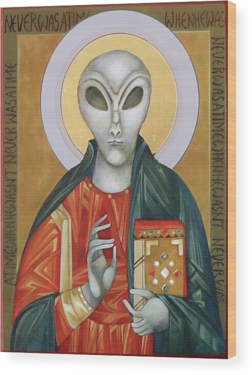 Aliens Wood Print featuring the painting Christ Eternal #2 by Mary Jane Miller