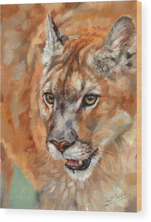 Cougar Wood Print featuring the painting Cougar #1 by David Stribbling