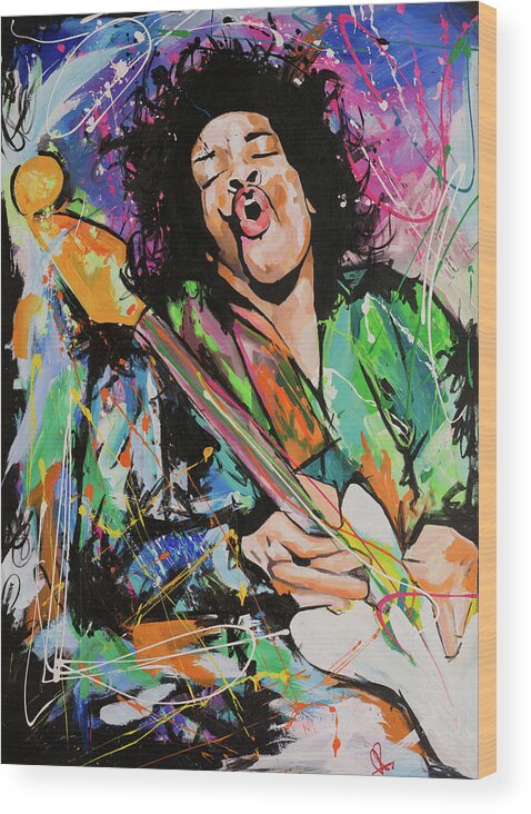 Jimi Wood Print featuring the painting Jimi Hendrix #2 by Richard Day