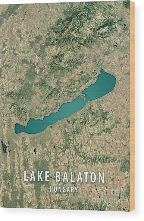 Lake Balaton Wood Print featuring the digital art Lake Balaton 3D Render Satellite View Topographic Map #2 by Frank Ramspott