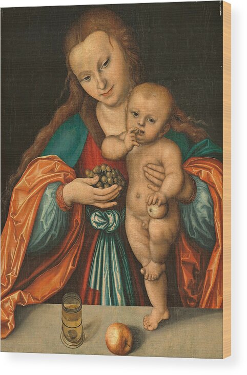 Lucas Cranach The Elder Wood Print featuring the painting Madonna and Child #2 by Lucas Cranach the Elder