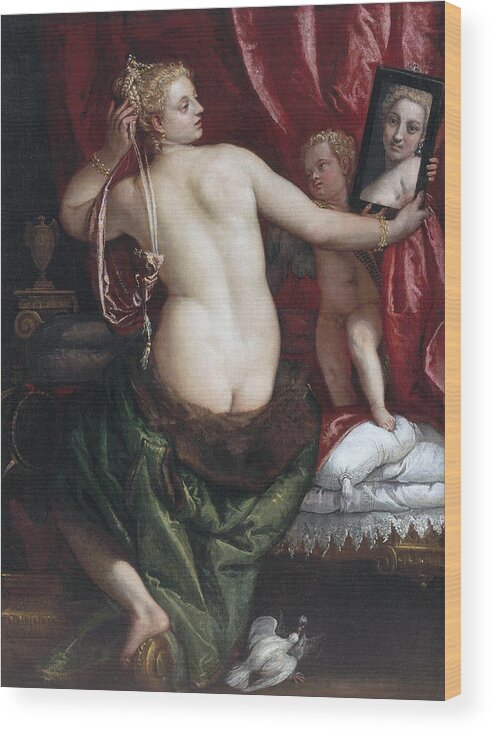 Paolo Veronese Wood Print featuring the painting Venus with a Mirror by Paolo Veronese