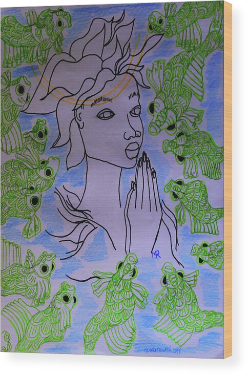  Wood Print featuring the painting Our Lady Star of the Sea #3 by Gloria Ssali