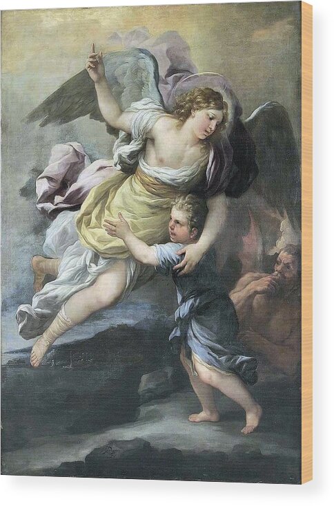 18th Century Rendition Of A Guardian Angel. Woman Wood Print featuring the painting Rendition Of A Guardian Angel #3 by MotionAge Designs