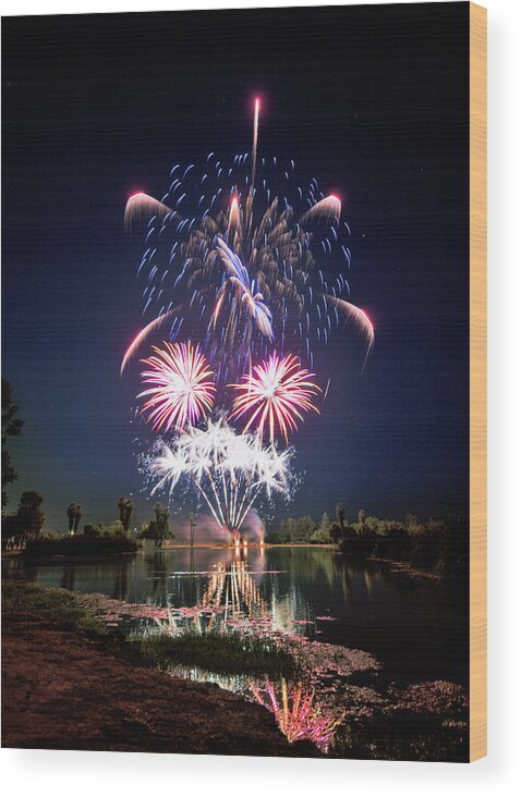 Firework Wood Print featuring the photograph 4th Madera Golf Course by John Swartz