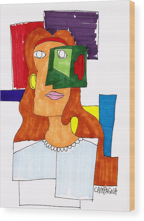 Marker Wood Print featuring the drawing Untitled #55 by Teddy Campagna