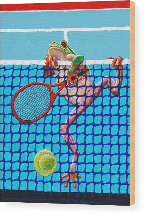 Tennis Wood Print featuring the painting A Net Violation by John Lautermilch
