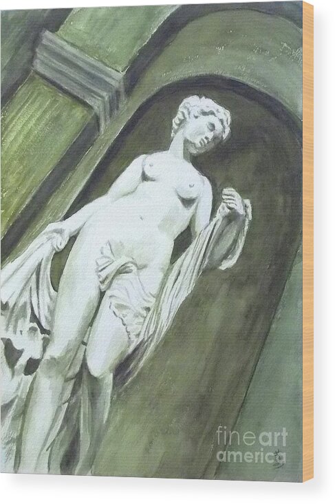 Statue Wood Print featuring the painting A Statue at the Toledo Art Museum - Ohio by Yoshiko Mishina