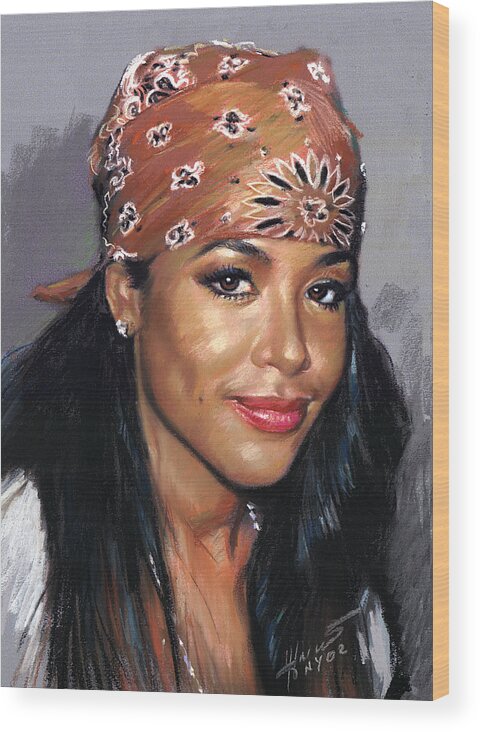 Aaliyah Dana Haughton Wood Print featuring the pastel Aaliyah Dana Haughton by Ylli Haruni