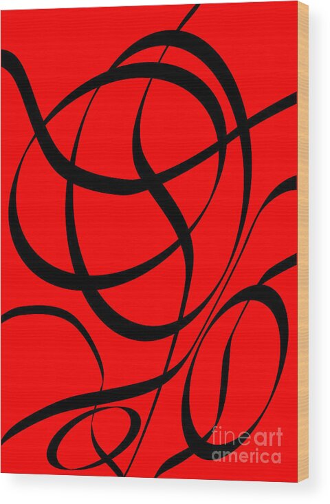 Abstract Wood Print featuring the digital art Abstract Design in Red and Black by David Gordon