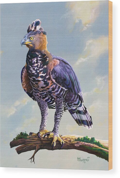 Kenya Wood Print featuring the painting African Crowned Eagle by Anthony Mwangi