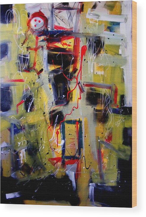Abstract Wood Print featuring the painting African Doll With Totems by Peter Bethanis