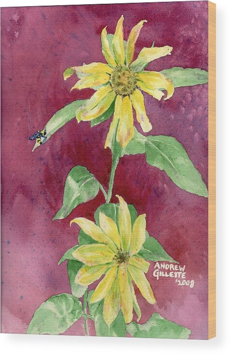 Sunflower Wood Print featuring the painting Ah Sunflowers by Andrew Gillette
