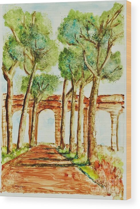 Rome Wood Print featuring the painting Ancient Roman Aqueduct by Laurie Morgan