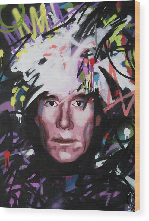 Andy Warhol Wood Print featuring the painting Andy Warhol by Richard Day