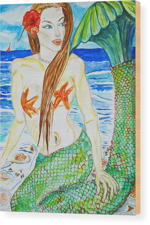 Mermaid Wood Print featuring the painting Angelina the Mermaid by Kelly Smith