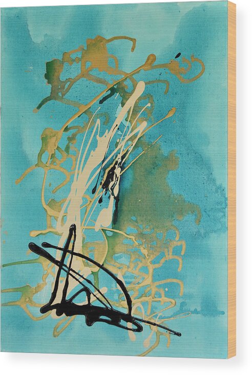 Abstract Wood Print featuring the painting Aqua by Sonal Raje