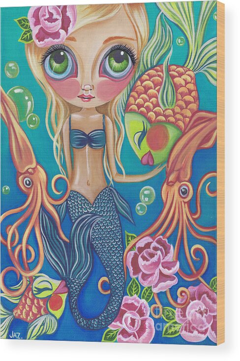 Mermaid Wood Print featuring the painting Aquatic Mermaid by Jaz Higgins
