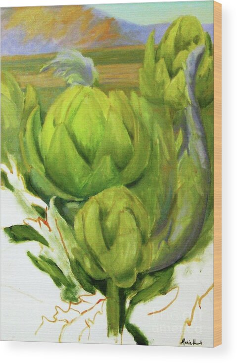 Farming Wood Print featuring the painting Artichoke unfinished by Maria Hunt