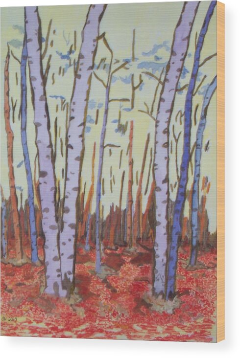 Glowing Aspen Trees Wood Print featuring the painting Aspen Trees by Connie Valasco