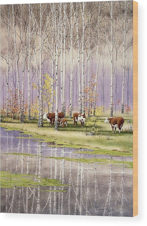 Dairy Cattle Wood Print featuring the painting At the Pond by Conrad Mieschke