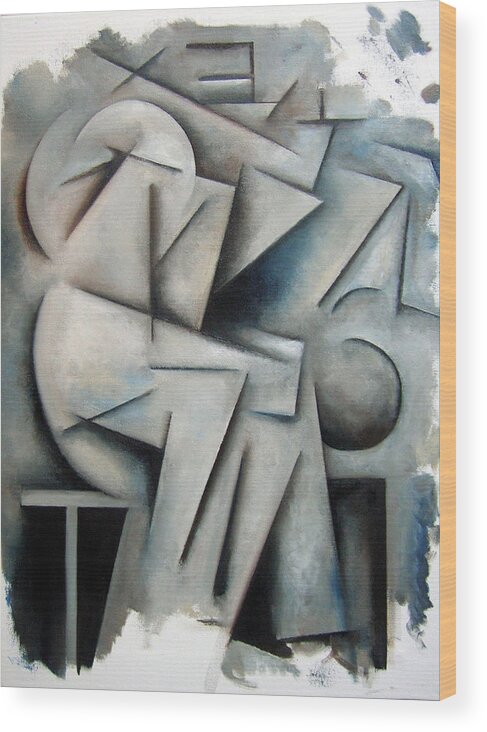 Cubism Jazz Piano Thelonious Monk Wood Print featuring the painting Augmentation - process by Martel Chapman