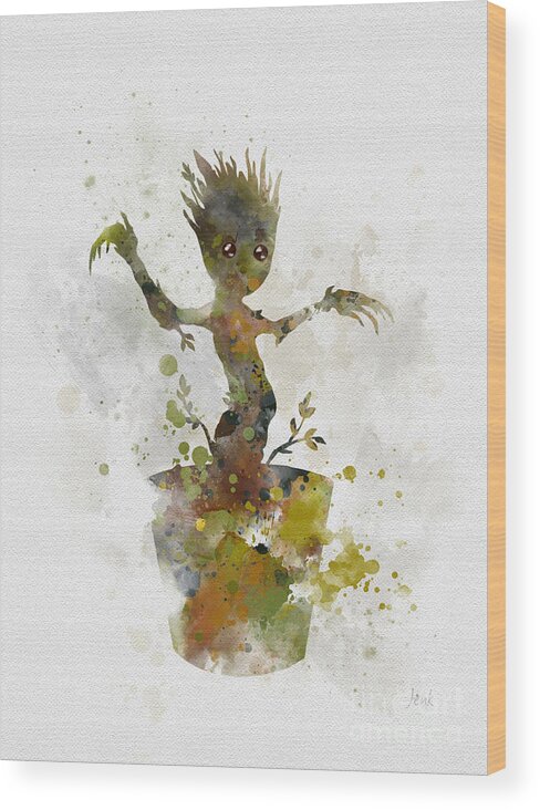 Groot Wood Print featuring the mixed media Baby Groot by My Inspiration
