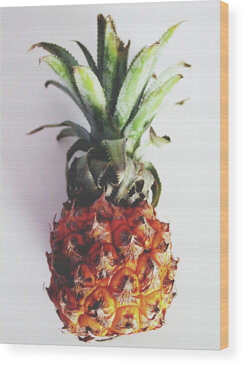 Pineapple Wood Print featuring the mixed media Baby Pineapple- Art by Linda Woods by Linda Woods