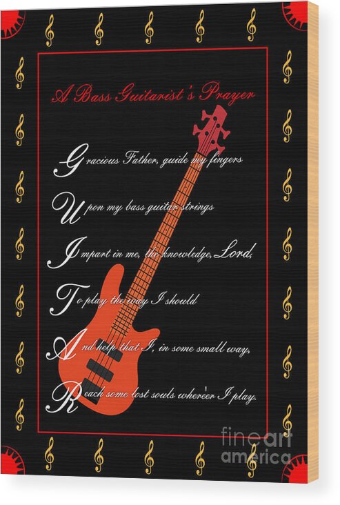  Wood Print featuring the digital art Bass Guitar_1 by Joe Greenidge