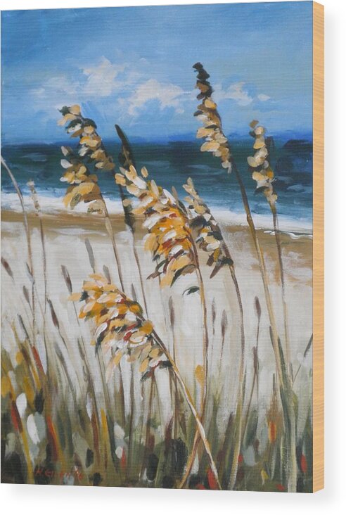 Landscape Wood Print featuring the painting Beach Grass by Outre Art Natalie Eisen