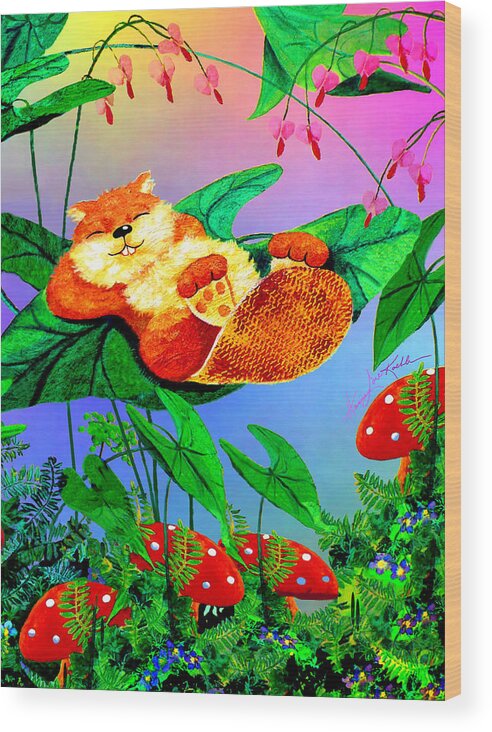 Beaver Wood Print featuring the painting Beaver Bedtime by Hanne Lore Koehler