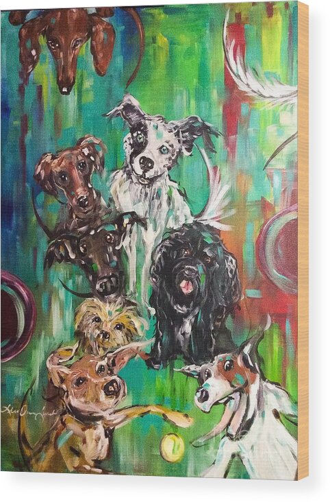 Dog Wood Print featuring the painting Best Friends by Lisa Owen