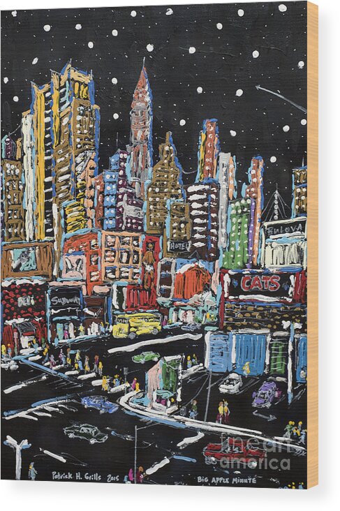 New York City Wood Print featuring the painting Big Apple Minute by Patrick Grills