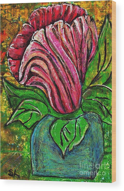 Flower Wood Print featuring the drawing Big Pink Flower by Sarah Loft