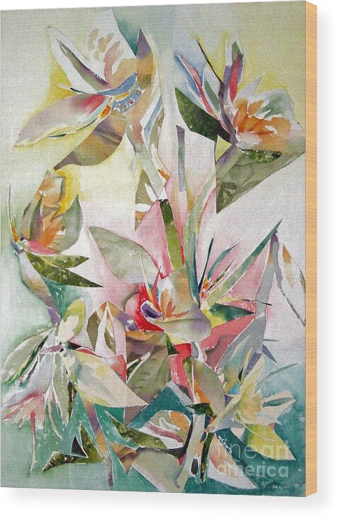 Flowers Wood Print featuring the painting Birds of Paradise by Mafalda Cento