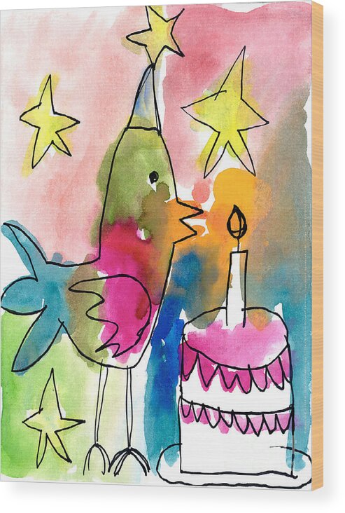 Bird Wood Print featuring the painting Birthday Bird by Michelle Malachowski Age Seven
