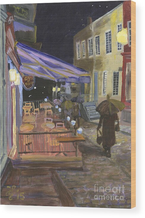 #souslefort #bistrosouslefort Wood Print featuring the painting Bistro Sous Le Fort by Francois Lamothe