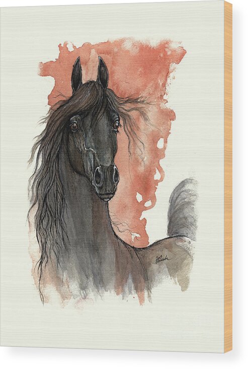 Horse Wood Print featuring the painting Black arabian horse 2013 11 13 by Ang El