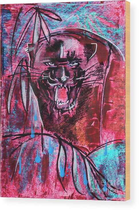 Panter Wood Print featuring the drawing Black panther, original painting by Ariadna De Raadt