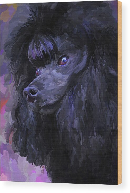 Black Wood Print featuring the painting Black Poodle by Jai Johnson