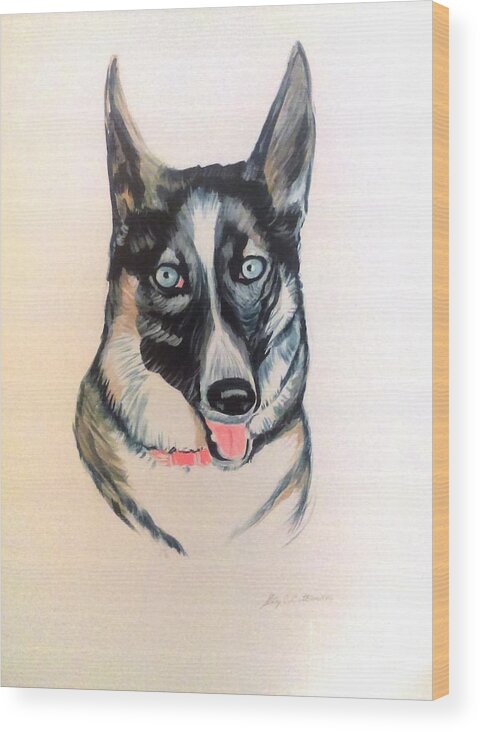 Husky Wood Print featuring the painting Blue Eyes by Stacy C Bottoms